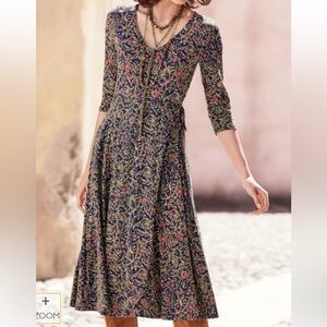 Peruvian Connection Sylvie Rose Ochre Indonesian Block Print Batik Dress M